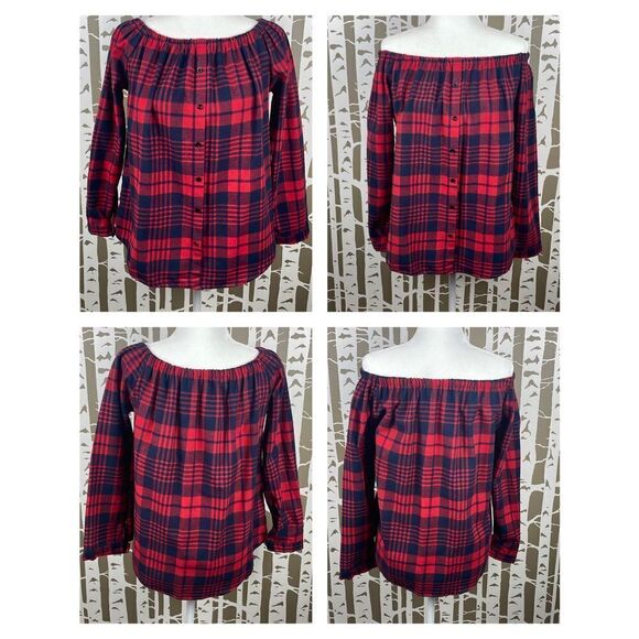 Unbranded Red & Navy Soft Convertible Button Front Flannel Shirt sz L - Picture 1 of 9